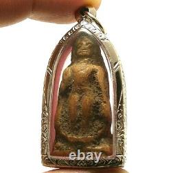 Thai Buddha Blessing Amulet Lucky Pendant Miracle Wealth Happy Rich Rare Antique