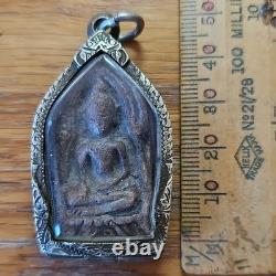 Thai Buddha Khun Phan Phim Lek Amulet, Set In Antique Real Silver Case