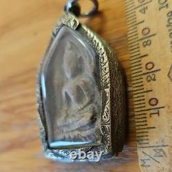 Thai Buddha Khun Phan Phim Lek Amulet, Set In Antique Real Silver Case