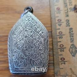 Thai Buddha Khun Phan Phim Lek Amulet, Set In Antique Real Silver Case