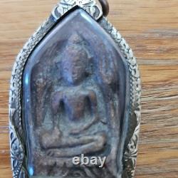Thai Buddha Khun Phan Phim Lek Amulet, Set In Antique Real Silver Case