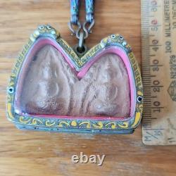 Thai Buddha Khun Phan Phim Pai Koo Amulet, Set In Antique Real Silver Case