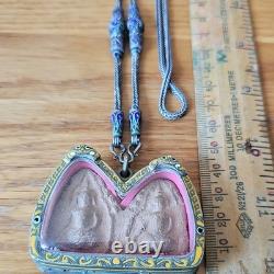 Thai Buddha Khun Phan Phim Pai Koo Amulet, Set In Antique Real Silver Case
