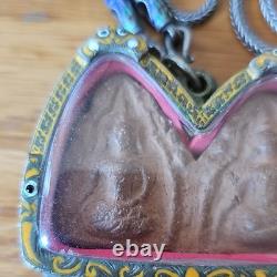 Thai Buddha Khun Phan Phim Pai Koo Amulet, Set In Antique Real Silver Case
