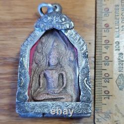 Thai Buddha Khun Phan Powerful Amulet, Set In Antique Real Silver Case