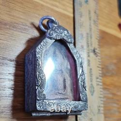 Thai Buddha Khun Phan Powerful Amulet, Set In Antique Real Silver Case