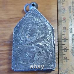 Thai Buddha Khun Phan Powerful Amulet, Set In Antique Real Silver Case