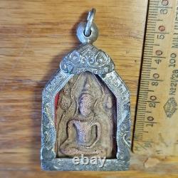 Thai Buddha Khun Phan Powerful Amulet, Set In Antique Real Silver Case