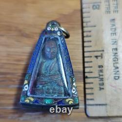 Thai Buddha Lp Thuad set in old Silver antique case Protection Buddha