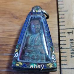 Thai Buddha Lp Thuad set in old Silver antique case Protection Buddha