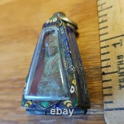 Thai Buddha Lp Thuad set in old Silver antique case Protection Buddha