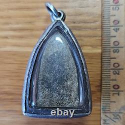 Thai Buddha Lp Thuad set in old antique Sealed silver case Protection Buddha