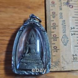 Thai Buddha Phra Chinnaraj Set In Silver Antique Case