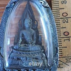 Thai Buddha Phra Chinnaraj Set In Silver Antique Case