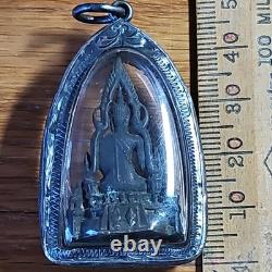 Thai Buddha Phra Chinnaraj Set In Silver Antique Case
