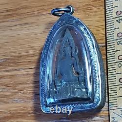 Thai Buddha Phra Chinnaraj Set In Silver Antique Case