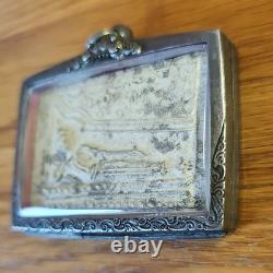 Thai Buddha Reclining Rare Set In Silver Antique Case