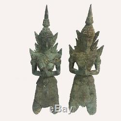 Thai Guardian Angels Buddha Amulet Statue Antique Theppanom 2 pcs Home Decor 9