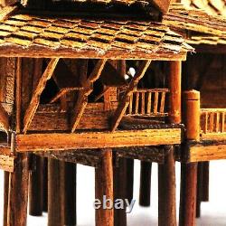 Thai MINI Teak Wood Spirit House Handmade worship Buddha Amulet TYPE A