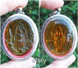 Thai Magic LekLai Kaew Phra Yod Koon Pol Yellow Buddha Protection Power Amulet