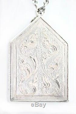 Thai Natural Hand Carved Buddha Amulet in Silver Case, Pendant Necklace