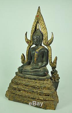 Thai Phra Buddha Chinnaraj old gild bronze Thailand Statue Figure Bucha Amulet