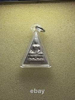 Thai Silver Buddha Amulet Triangle Pendant Sacred Buddhist Charm Case