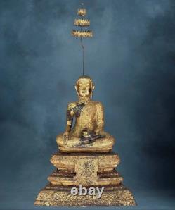 Thai amulet Buddha Antique 19th Century Rattanakosin Gold Gilt Bronze #1