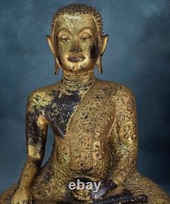 Thai amulet Buddha Antique 19th Century Rattanakosin Gold Gilt Bronze #1