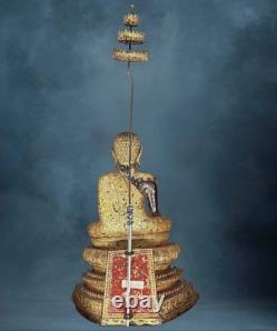 Thai amulet Buddha Antique 19th Century Rattanakosin Gold Gilt Bronze #1