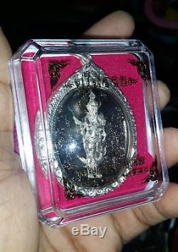 Thai amulet Magic buddha HETMIT Pendants Antique GENUINE TALISMAN 925silver case
