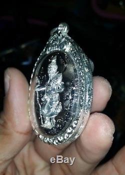 Thai amulet Magic buddha HETMIT Pendants Antique GENUINE TALISMAN 925silver case