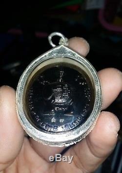 Thai amulet Magic buddha HETMIT Pendants Antique GENUINE TALISMAN 925silver case