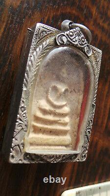 Thai buddha amulet Somdej Toh Bangkhunprom Bangkok Buddha Antique silver case