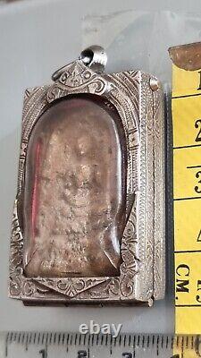 Thai buddha amulet pendant Somdej Toh Wat Rakhang Phim Yai, antique silver case