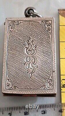 Thai buddha amulet pendant Somdej Toh Wat Rakhang Phim Yai, antique silver case