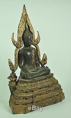 The Emerald Buddha Gild gold old black bronze Statue Figure Thai Thailand Amulet