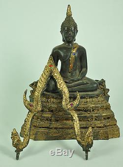 The Emerald Buddha Gild gold old black bronze Statue Figure Thai Thailand Amulet