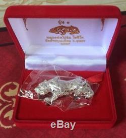 Tiger Magnate Magic Silver 925 Embed Gold Takrud LP Pong Thai Buddha Amulet Rich