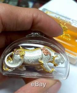 Tiger Magnate Tri color Gold Chain Pendant LP Pong Thai Buddha Amulet Rich Lucky