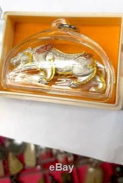 Tiger Magnate Tri color Gold Chain Pendant LP Pong Thai Buddha Amulet Rich Lucky