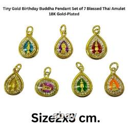 Tiny Gold Birthday Buddha Pendant Set of 7 Blessed Thai Amulet 18K Gold-Plated