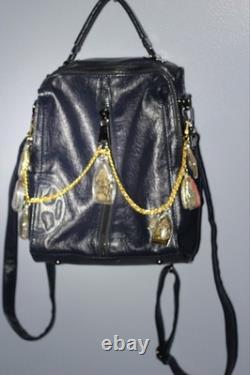 Tori Burch Blue Leather Lamb skin Bag Satchel With Thai Buddha Amulets Hanuman