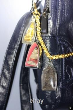 Tori Burch Blue Leather Lamb skin Bag Satchel With Thai Buddha Amulets Hanuman