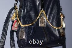 Tori Burch Blue Leather Lamb skin Bag Satchel With Thai Buddha Amulets Hanuman