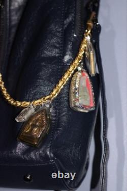 Tori Burch Blue Leather Lamb skin Bag Satchel With Thai Buddha Amulets Hanuman