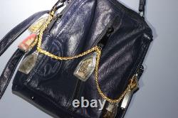 Tori Burch Blue Leather Lamb skin Bag Satchel With Thai Buddha Amulets Hanuman