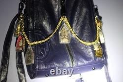 Tori Burch Blue Leather Lamb skin Bag Satchel With Thai Buddha Amulets Hanuman