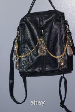 Tori Burch Blue Leather Lamb skin Bag Satchel With Thai Buddha Amulets Hanuman