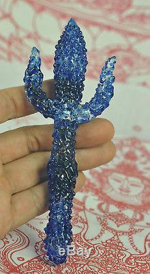 Trident Blue Ocean Leklai Kaew Trishula dagger Knife sword Thai Buddha Amulet